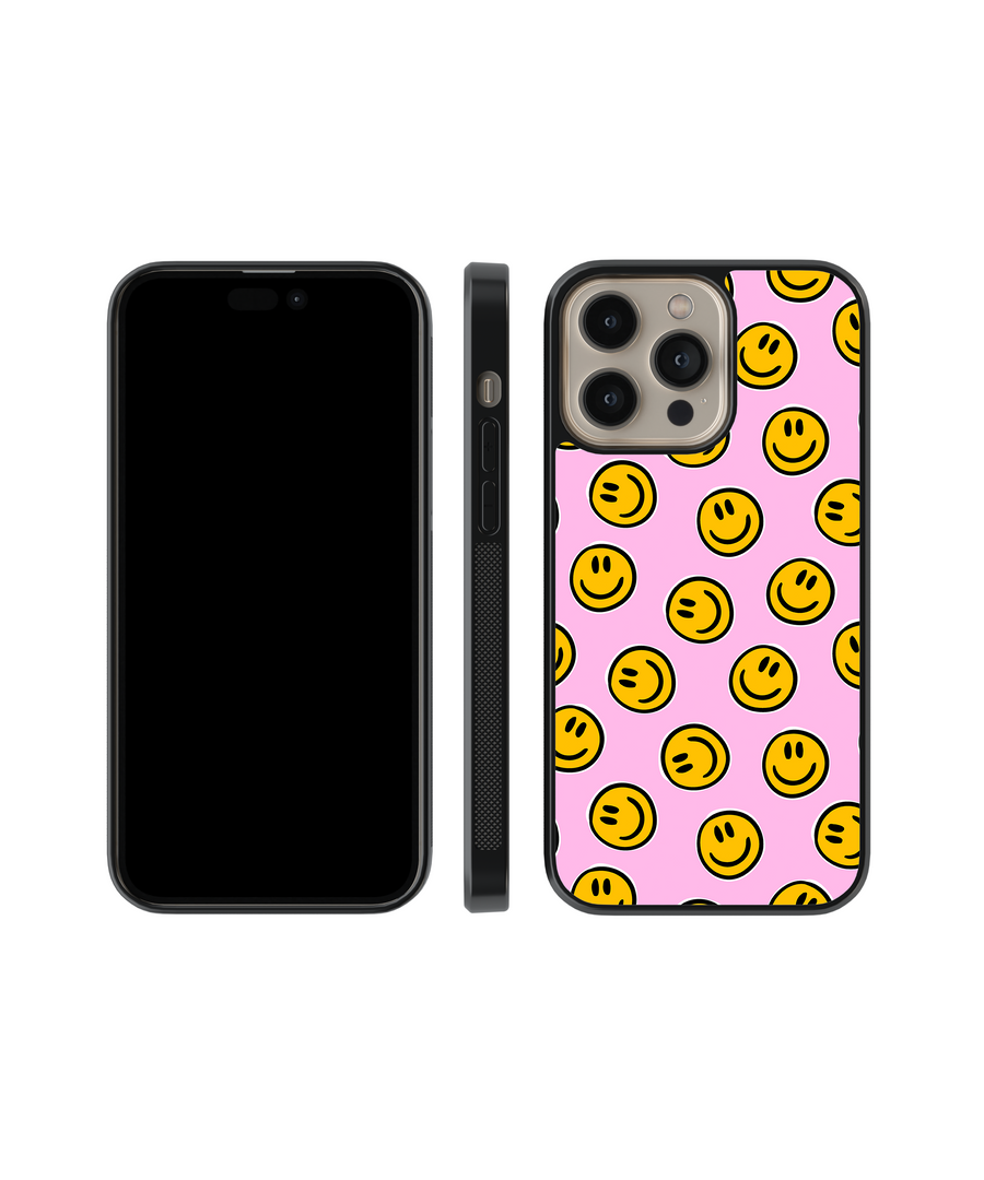 Pink Smiley Phone Case- Black Border