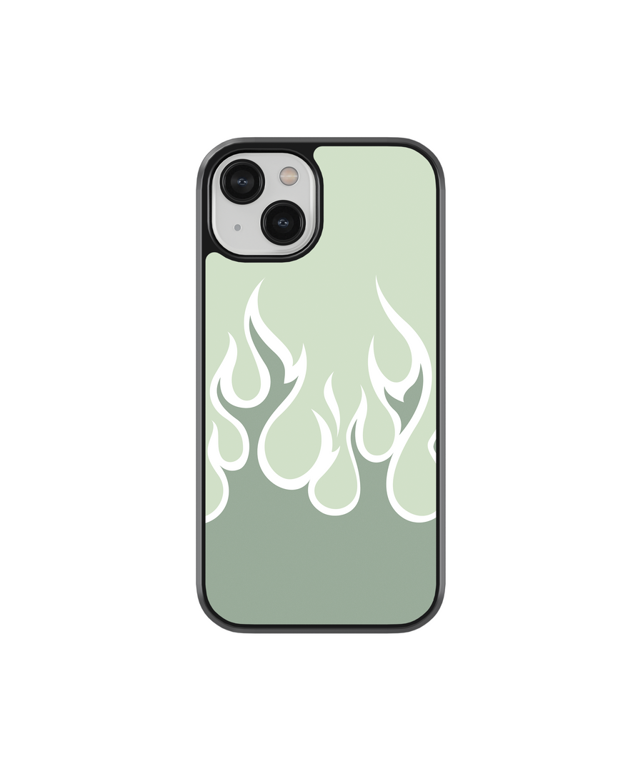 Sage Green Flames Phone Case- Black Border