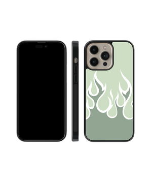 Sage Green Flames Phone Case- Black Border