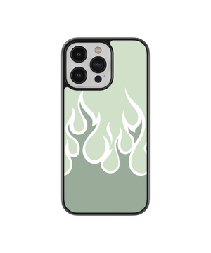 Sage Green Flames Phone Case- Black Border