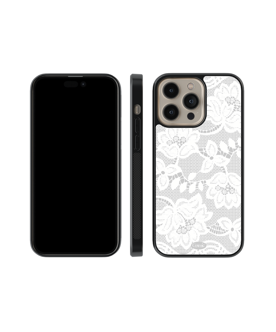 White Lace Phone Case- Black Border