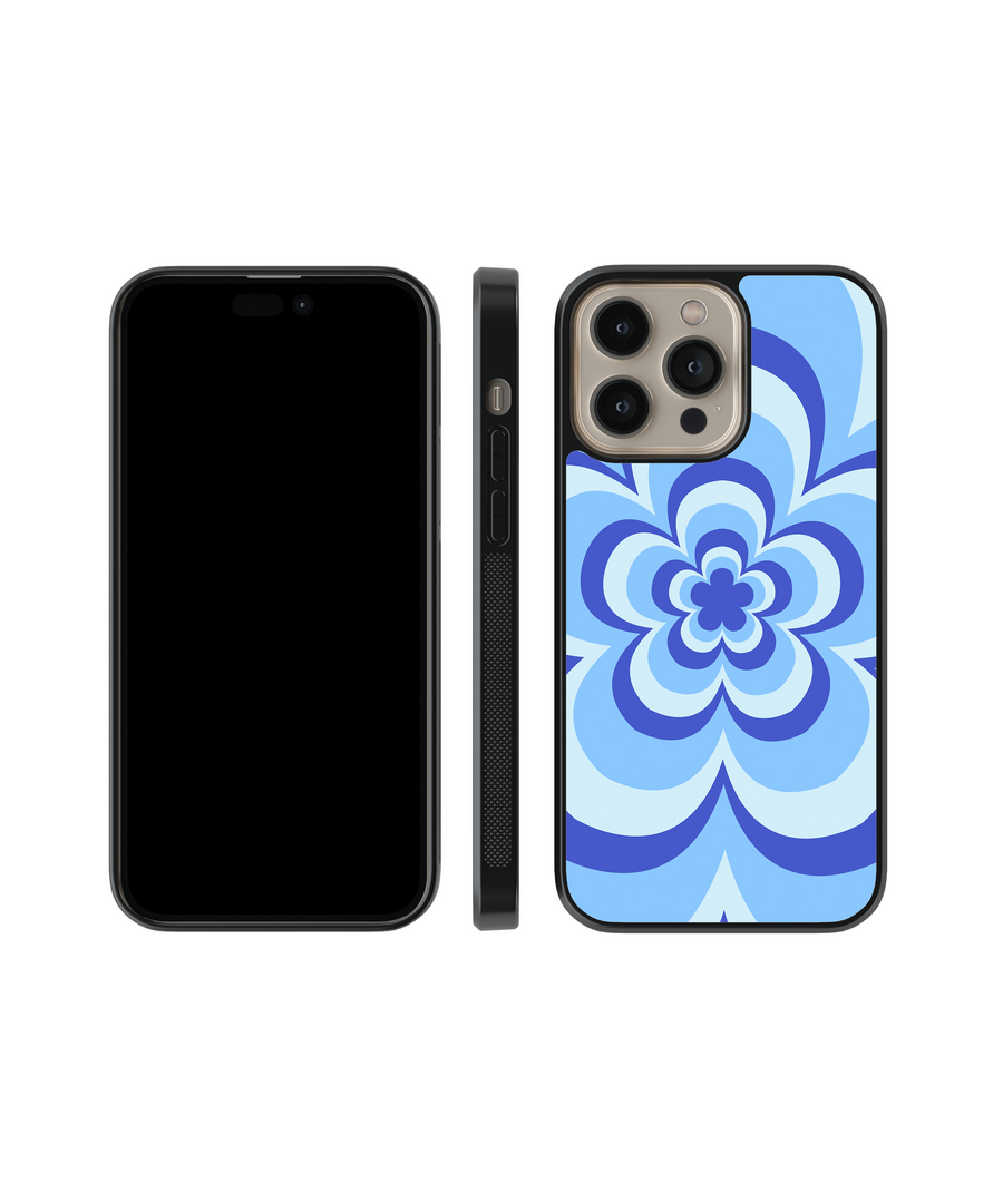 Blue Flower Power Phone Case- Black Border
