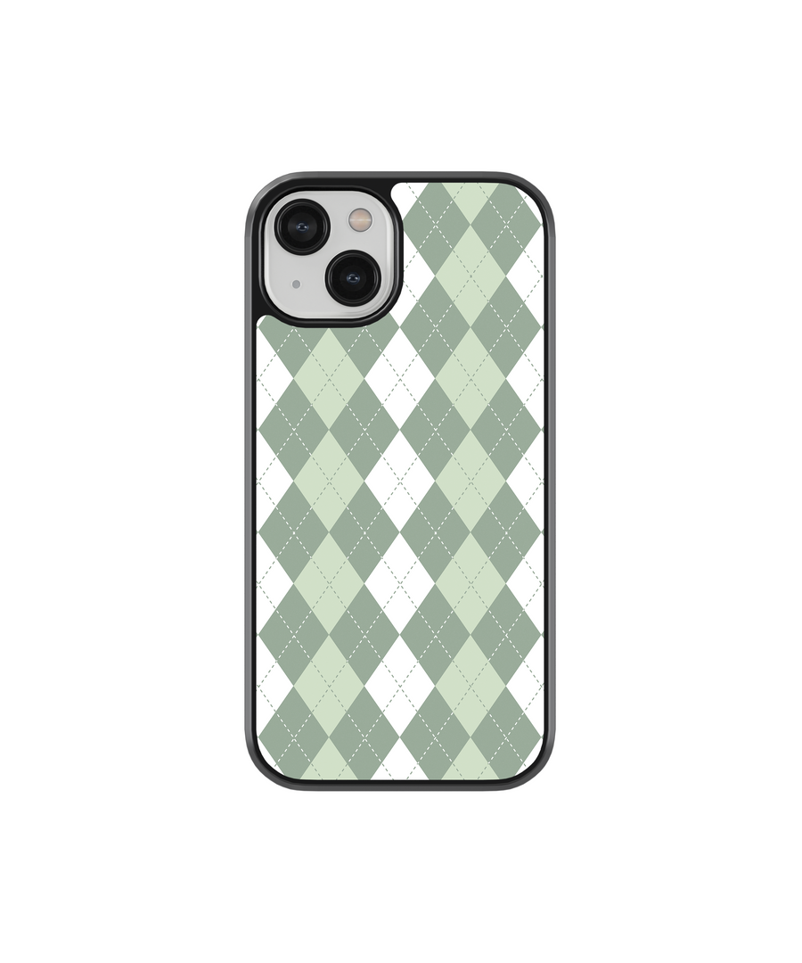 Green Argyle Phone Case- Black Border