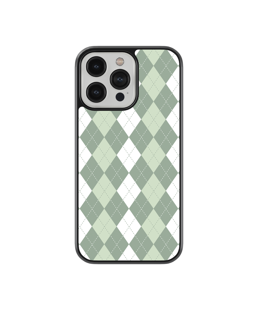 Green Argyle Phone Case- Black Border