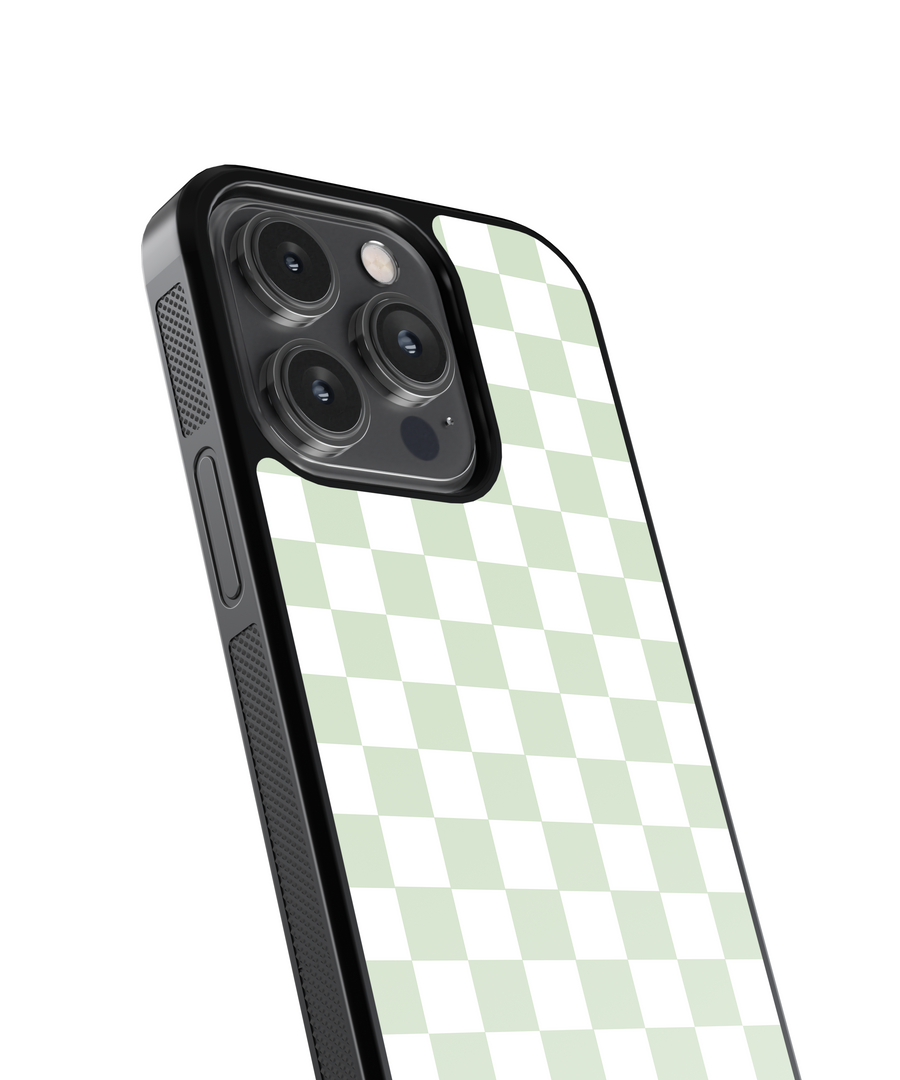 Sage Green Checkers Phone Case- Black Border