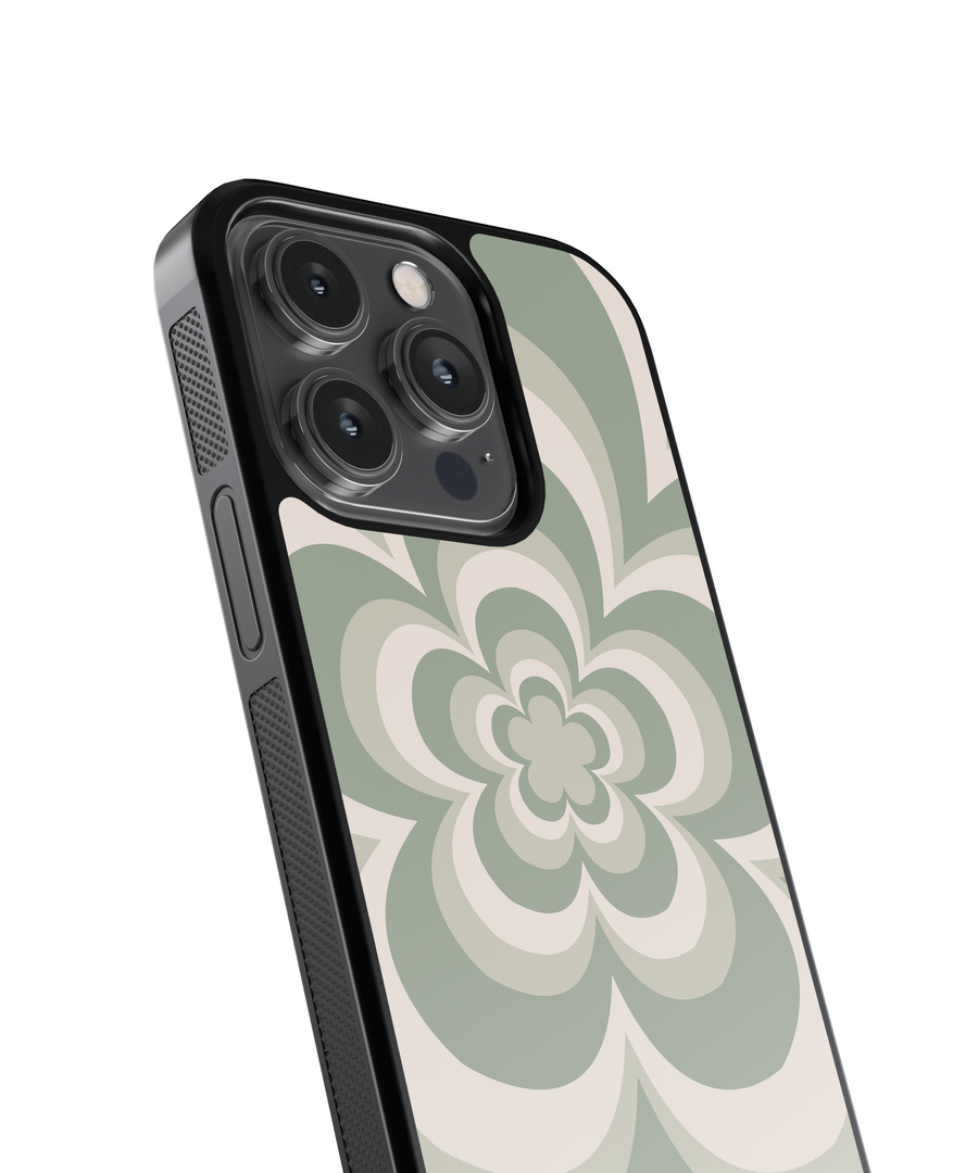 Green Flower Power Phone Case- Black Border