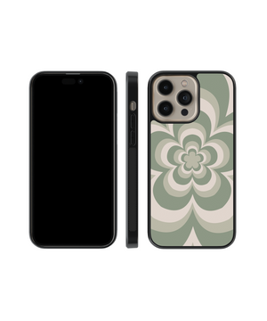 Green Flower Power Phone Case- Black Border