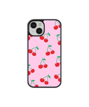 Pink Cherries Phone Case- Black Border