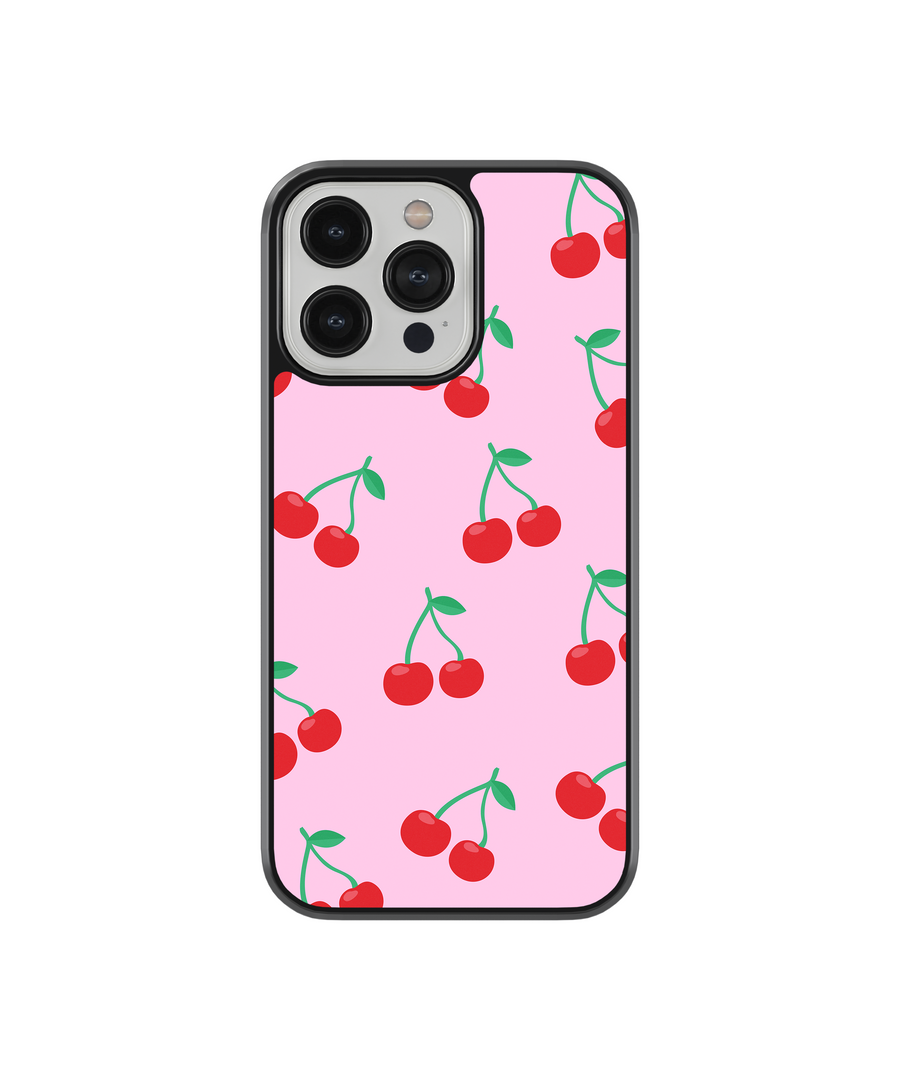 Pink Cherries Phone Case- Black Border