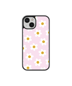 Pink Flower Smileys Phone Case- Black Border