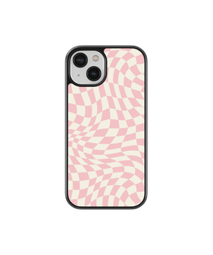 Pink Wavy Checkers Phone Case- Black Border