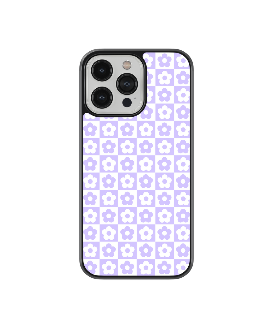 Purple Flower Checkers Phone Case- Black Border