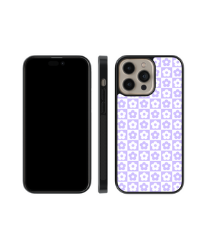 Purple Flower Checkers Phone Case- Black Border